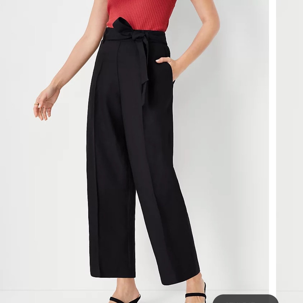 Ann Taylor tie waist high waisted black straight leg ankle pant size 6 petite